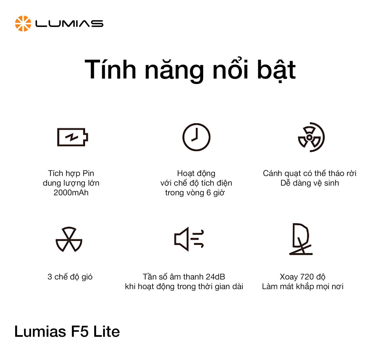 Đặc điểm quạt mini tích điện Lumias F5 Lite