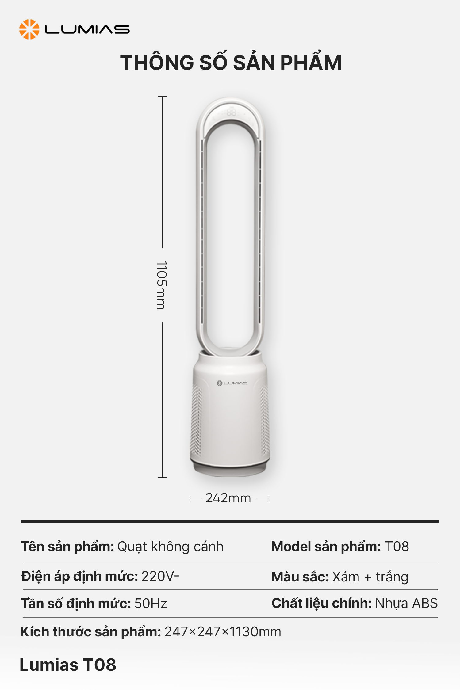 Đặc điểm quạt không cánh Lumias T08