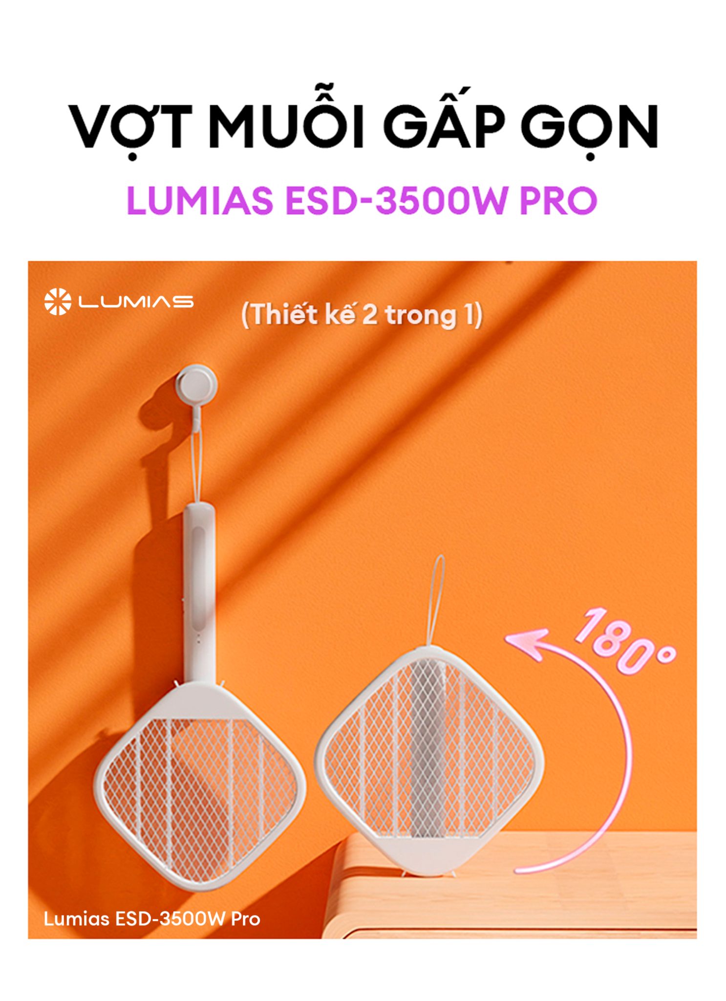 Vợt muỗi gấp gọn LUMIAS ESD-3500W PRO chính hãng