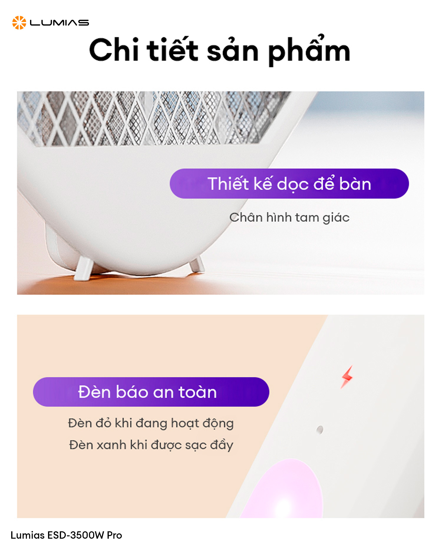 Chi tiết sản phẩm vợt muỗi gấp gọn LUMIAS ESD-3500W PRO