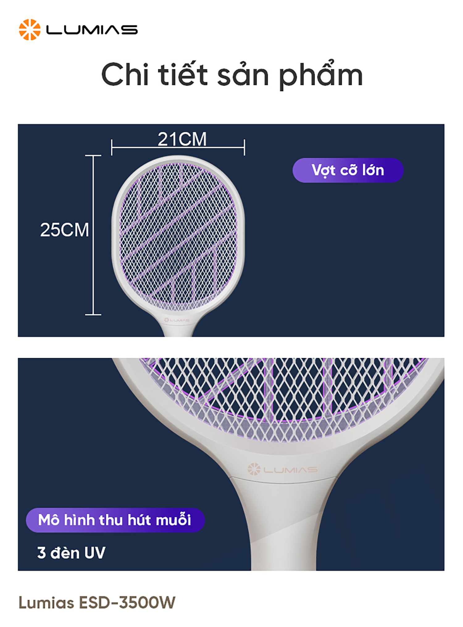Chi tiết sản phẩm Vợt muỗi LUMIAS ESD-3500W