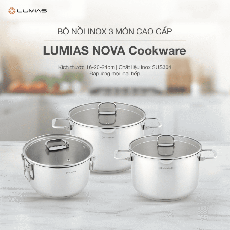 Bộ nồi inox 3 món cao cấp Lumias NOVA Cookware